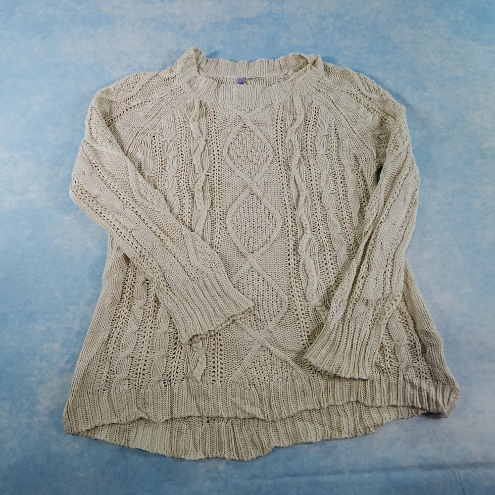 Alya Francesca Cream Cable Knit Sweater Medium QH101928 Chunky Crew Neck Cream